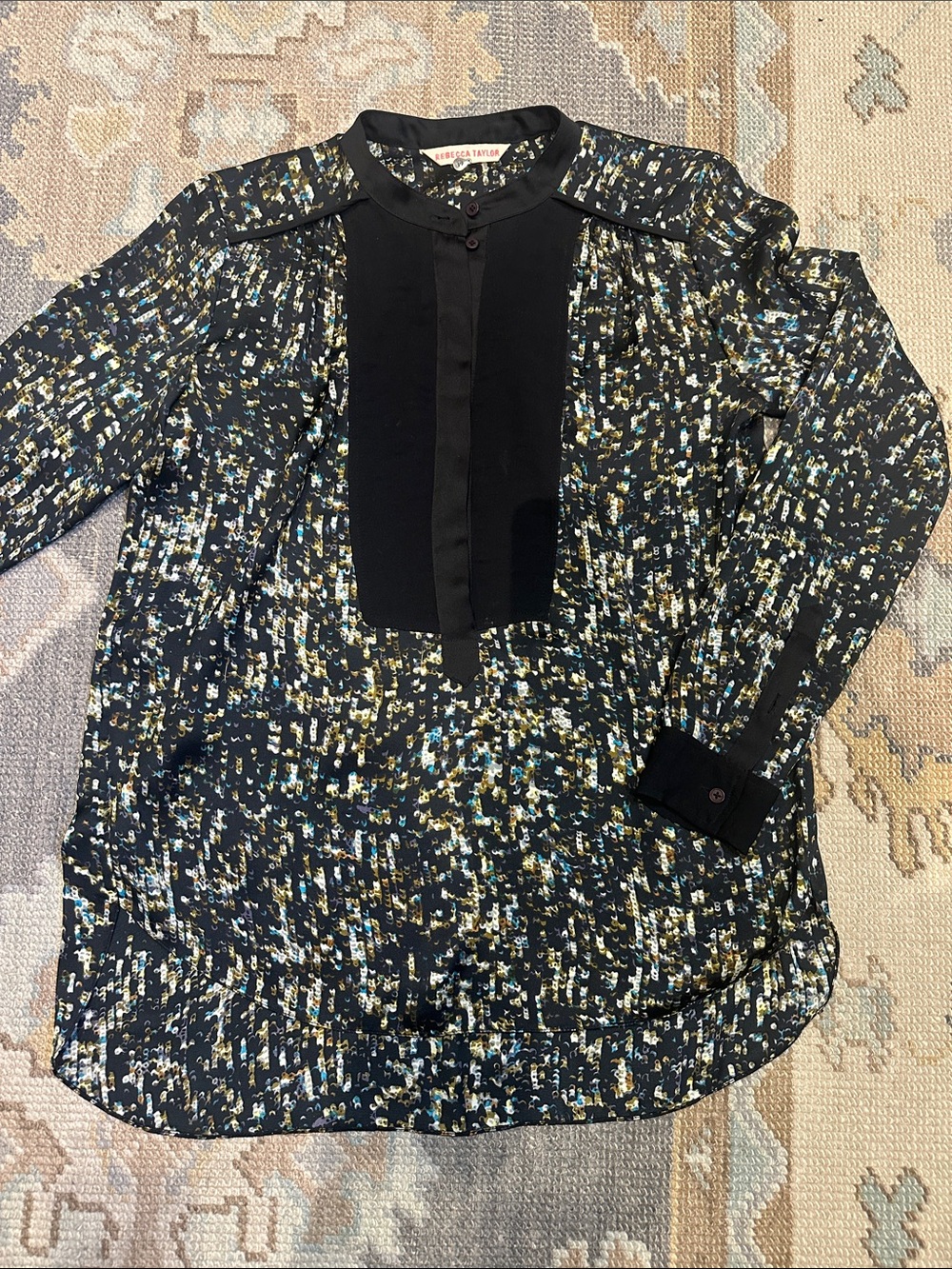 Rebecca Taylor Black Multicolor Abstract-Print Long-Sleeve Shirt